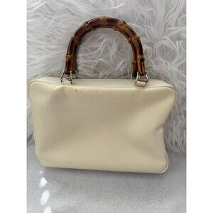 Vintage‎ Gucci White Bamboo Handle Nylon/Leather Handbag with COA